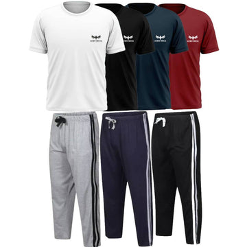 Pack of 3 Side Stripe Trousers & 4 Plain T-Shirts (AD-09) AERODECK APPARELS