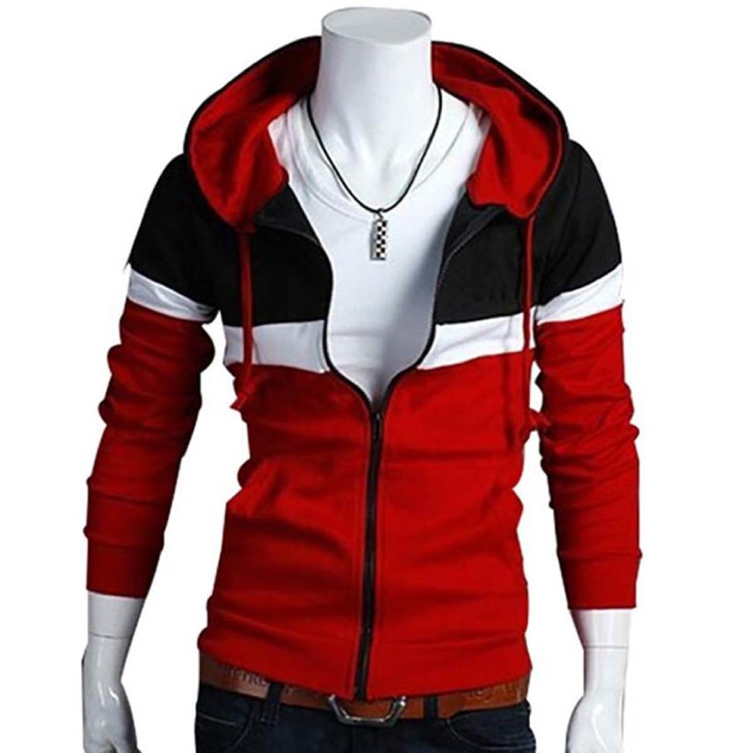 Multi Panel Winter Color Block Stylish Zipper Hoodie