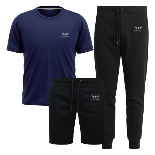 Aero Deck Cotton Jersey Blue T-Shirt, Black Terry Short & Black Terry Trouser AERODECK APPARELS