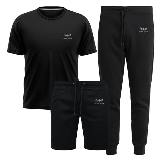 Aero Deck Cotton Jersey Black T-Shirt, Black Terry Short & Black Terry Trouser AERODECK APPARELS