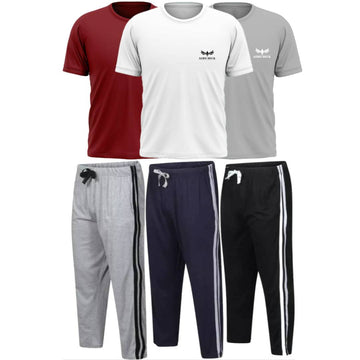 Pack of 3 Side Stripe Trousers & 3 Plain T-Shirts (AD-01) AERODECK APPARELS