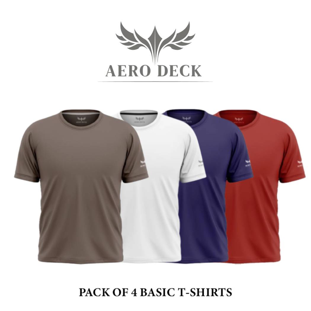 Pack of 4 Aero Deck Cotton Jersey Brown, White, Red & Blue Color T-Shirt AERODECK APPARELS