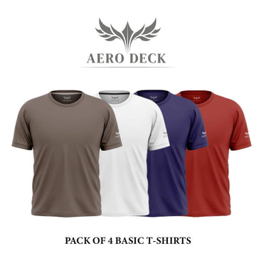Pack of 4 Aero Deck Cotton Jersey Brown, White, Red & Blue Color T-Shirt AERODECK APPARELS