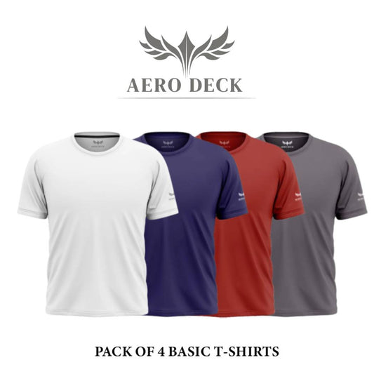 Pack of 4 Aero Deck Cotton Jersey Grey, White, Red & Blue Color T-Shirt AERODECK APPARELS