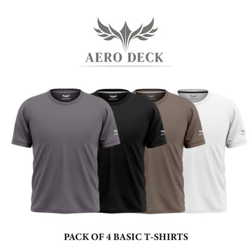 Pack of 4 Aero Deck Cotton Jersey Black, Grey, White & Brown Color T-Shirt AERODECK APPARELS