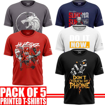 Pack of 5 Aero Deck {Cotton Jersey} {Black, Grey, Red, Blue & White Color} {Graphic} T-Shirt - {Code: AD - 118} AERODECK APPARELS