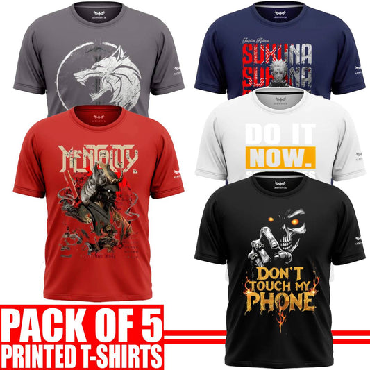 Pack of 5 Aero Deck {Cotton Jersey} {Black, Grey, Red, Blue & White Color} {Graphic} T-Shirt - {Code: AD - 125} AERODECK APPARELS