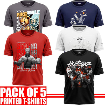 Pack of 5 Aero Deck {Cotton Jersey} {Black, Grey, Red, Blue & White Color} {Graphic} T-Shirt - {Code: AD - 140} AERODECK APPARELS