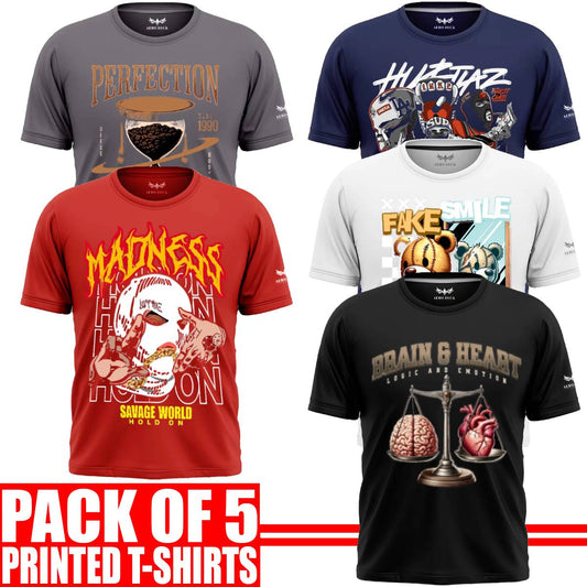 Pack of 5 Aero Deck {Cotton Jersey} {Black, Grey, Red, Blue & White Color} {Graphic} T-Shirt - {Code: AD - 149} AERODECK APPARELS