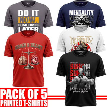 Pack of 5 Aero Deck {Cotton Jersey} {Black, Grey, Red, Blue & White Color} {Graphic} T-Shirt - {Code: AD - 105} AERODECK APPARELS