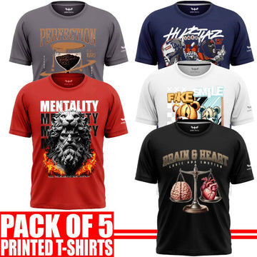 Pack of 5 Aero Deck {Cotton Jersey} {Black, Grey, Red, Blue & White Color} {Graphic} T-Shirt - {Code: AD - 151} AERODECK APPARELS