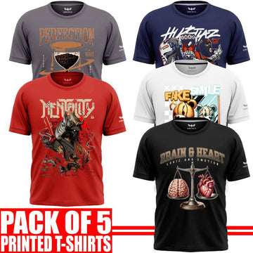 Pack of 5 Aero Deck {Cotton Jersey} {Black, Grey, Red, Blue & White Color} {Graphic} T-Shirt - {Code: AD - 153} AERODECK APPARELS