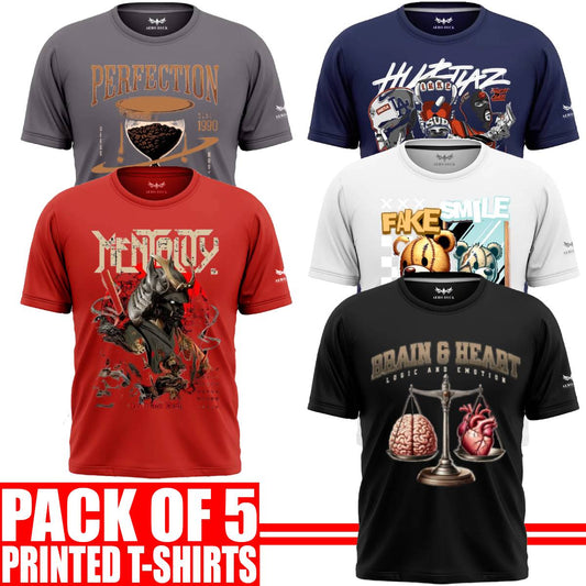 Pack of 5 Aero Deck {Cotton Jersey} {Black, Grey, Red, Blue & White Color} {Graphic} T-Shirt - {Code: AD - 153} AERODECK APPARELS