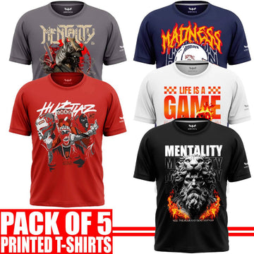 Pack of 5 Aero Deck {Cotton Jersey} {Black, Grey, Red, Blue & White Color} {Graphic} T-Shirt - {Code: AD - 186} AERODECK APPARELS