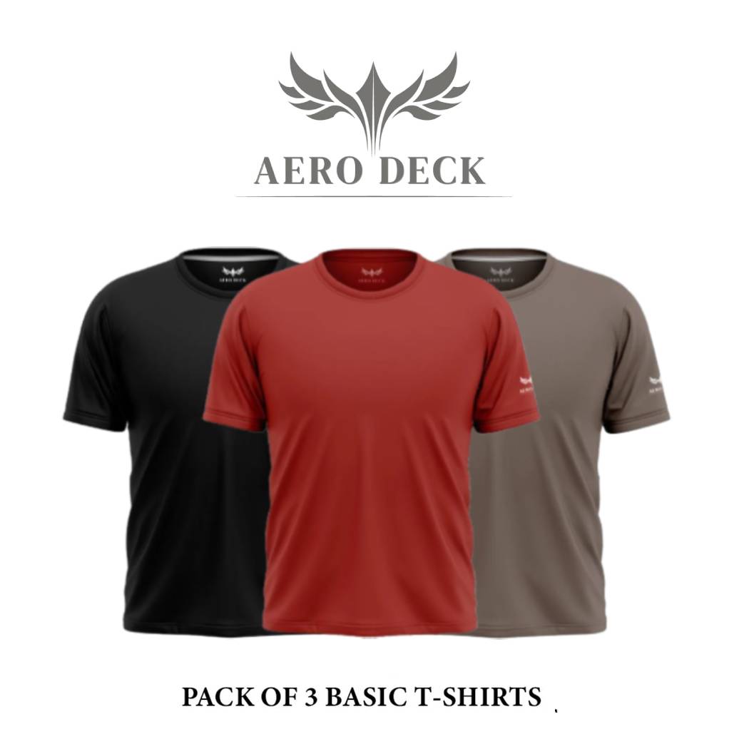 Pack of 2 Aero Deck Cotton Jersey Black & Grey Color T-Shirt AERODECK APPARELS