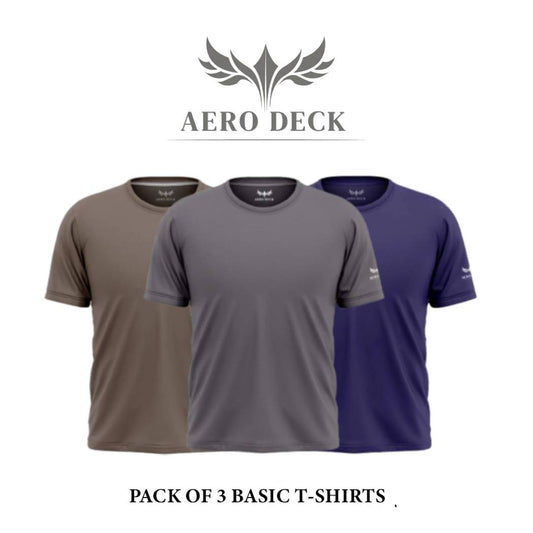 Pack of 3 Aero Deck Cotton Jersey Brown, White & Grey Color T-Shirt AERODECK APPARELS