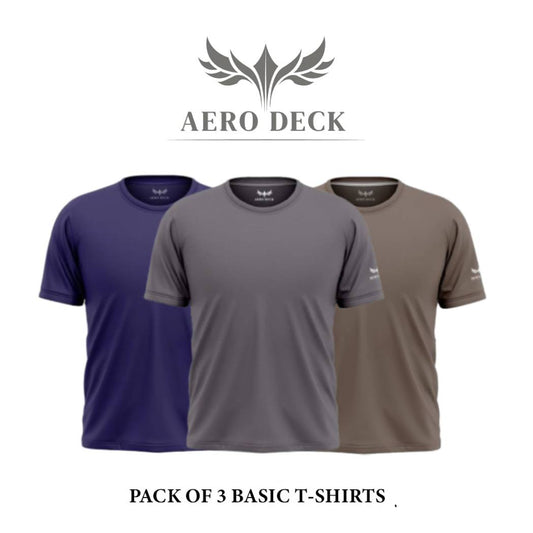 Pack of 3 Aero Deck Cotton Jersey Black, White & Grey Color T-Shirt AERODECK APPARELS