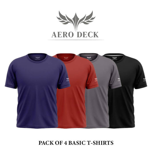 Pack of 4 Aero Deck Cotton Jersey White, Brown, Blue & Black Color T-Shirt AERODECK APPARELS