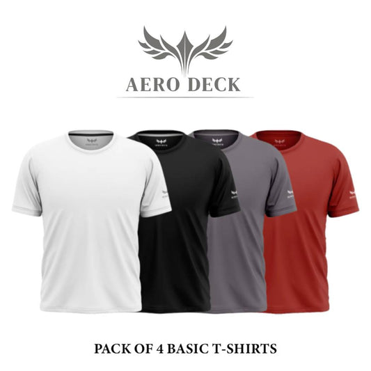 Pack of 4 Aero Deck Cotton Jersey Red, Grey, Blue & Black Color T-Shirt AERODECK APPARELS