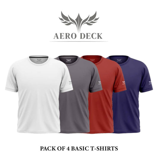 Pack of 4 Aero Deck Cotton Jersey Red, Grey, White & Blue Color T-Shirt AERODECK APPARELS