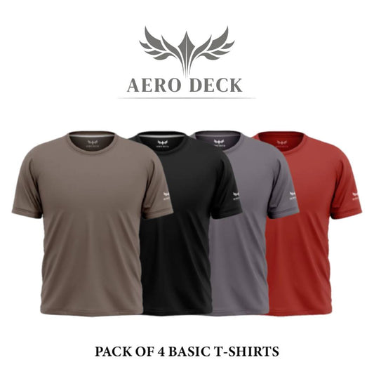 Pack of 4 Aero Deck Cotton Jersey Black, Brown, White & Grey Color T-Shirt AERODECK APPARELS