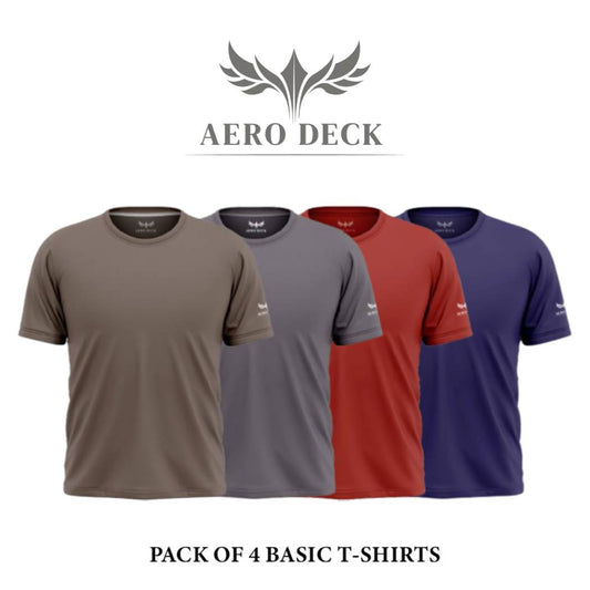 Pack of 4 Aero Deck Cotton Jersey Black, Brown, Red & Grey Color T-Shirt AERODECK APPARELS