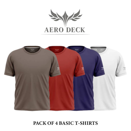 Pack of 4 Aero Deck Cotton Jersey Blue, Brown, Red & Grey Color T-Shirt AERODECK APPARELS