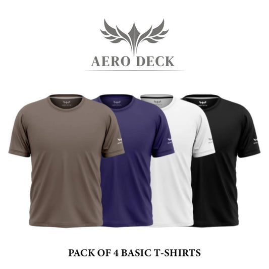 Pack of 4 Aero Deck Cotton Jersey Blue, Brown, Red & White Color T-Shirt AERODECK APPARELS
