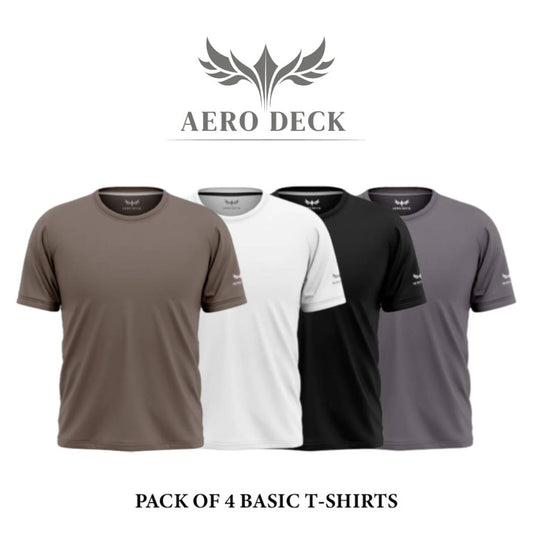 Pack of 4 Aero Deck Cotton Jersey Blue, Brown, Black & White Color T-Shirt AERODECK APPARELS