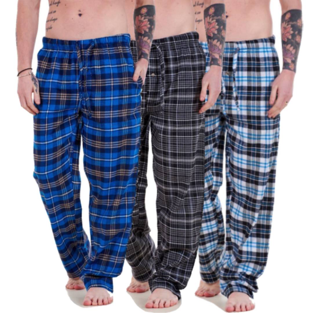 3-Piece Men's Plaid Pajama Trouser Set AERODECK APPARELS