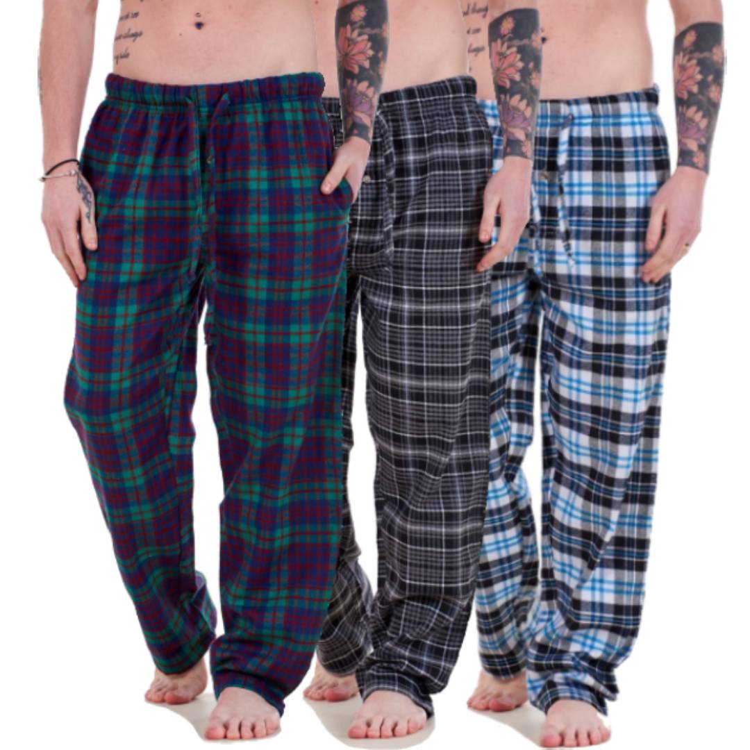 Triple Pack of Men's Checkered Pajama Bottoms AERODECK APPARELS