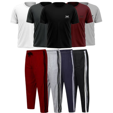 Pack of 5 Side Stripe Trousers & 4 Plain T-Shirts (AD-18) AERODECK APPARELS