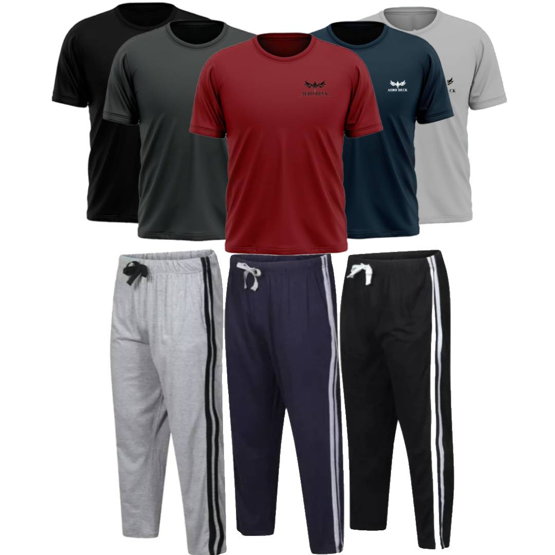 Pack of 3 Side Stripe Trousers & 5 Plain T-Shirts (AD-23) AERODECK APPARELS
