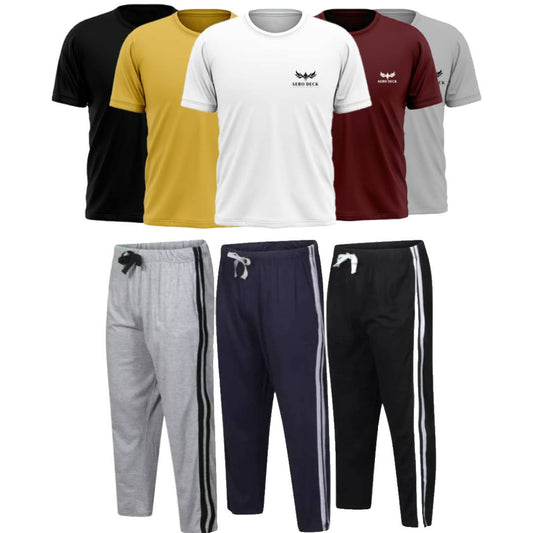 Pack of 3 Side Stripe Trousers & 5 Plain T-Shirts (AD-23)