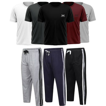 Pack of 3 Side Stripe Trousers & 5 Plain T-Shirts (AD-24) AERODECK APPARELS