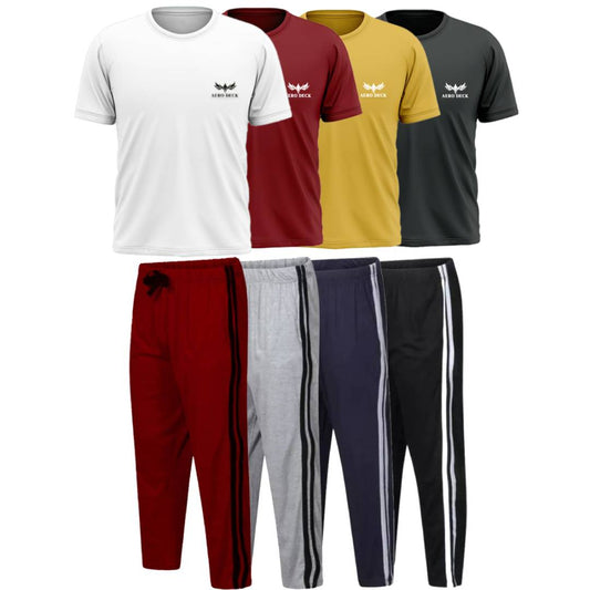 Pack of 4 Side Stripe Trousers & 4 Plain T-Shirts (AD-17)