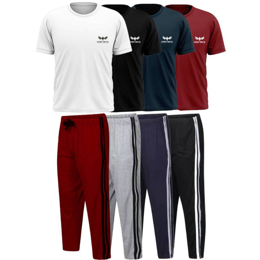 Pack of 4 Side Stripe Trousers & 4 Plain T-Shirts (AD-16)