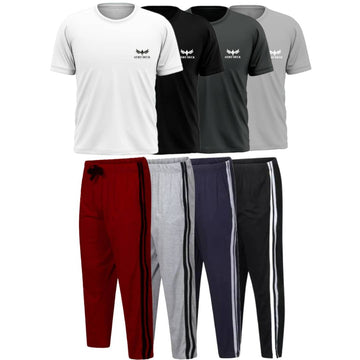 Pack of 4 Side Stripe Trousers & 4 Plain T-Shirts (AD-15) AERODECK APPARELS