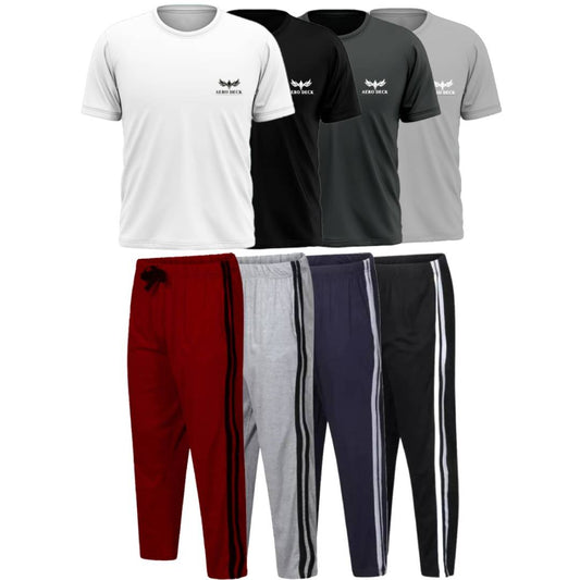 Pack of 4 Side Stripe Trousers & 4 Plain T-Shirts (AD-15)