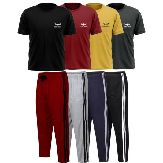 Pack of 4 Side Stripe Trousers & 4 Plain T-Shirts (AD-14)