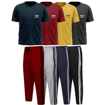 Pack of 4 Side Stripe Trousers & 4 Plain T-Shirts (AD-13) AERODECK APPARELS