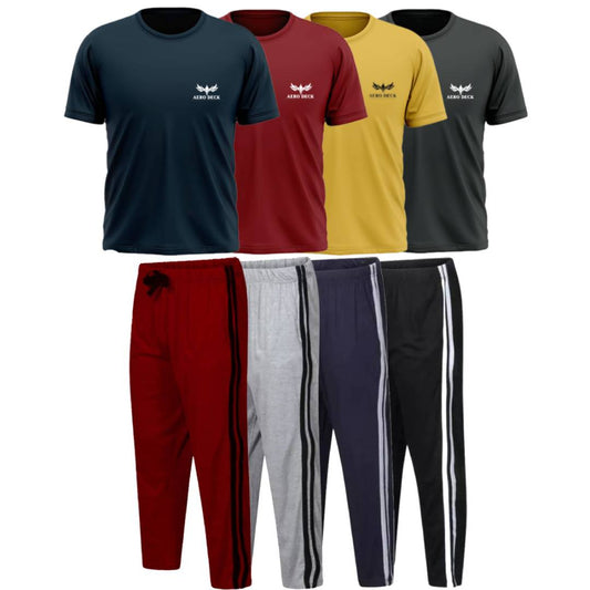 Pack of 4 Side Stripe Trousers & 4 Plain T-Shirts (AD-13)