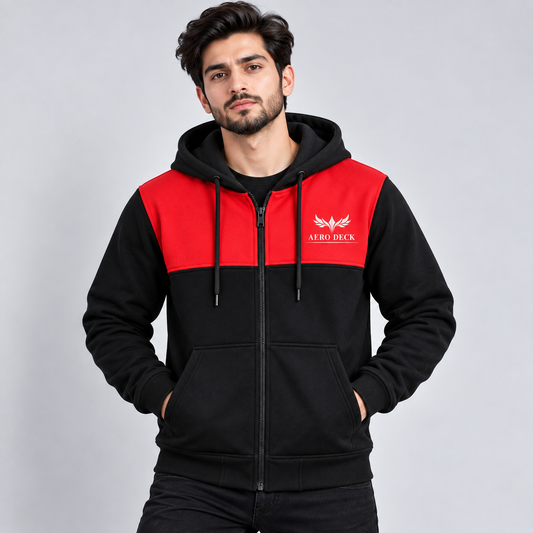 AeroDeck Scarlet Strike Contrast Panel Zip Hoodie (Code # AD-04) AERODECK APPARELS