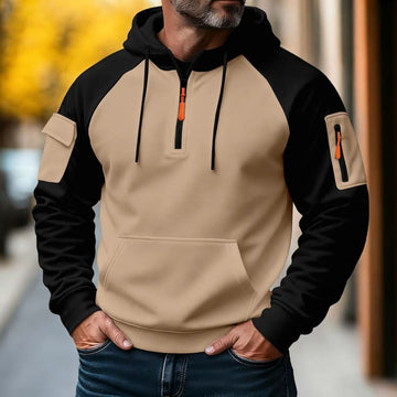 Men’s Fleece Color Block Hoodie – Beige & Black AERODECK APPARELS
