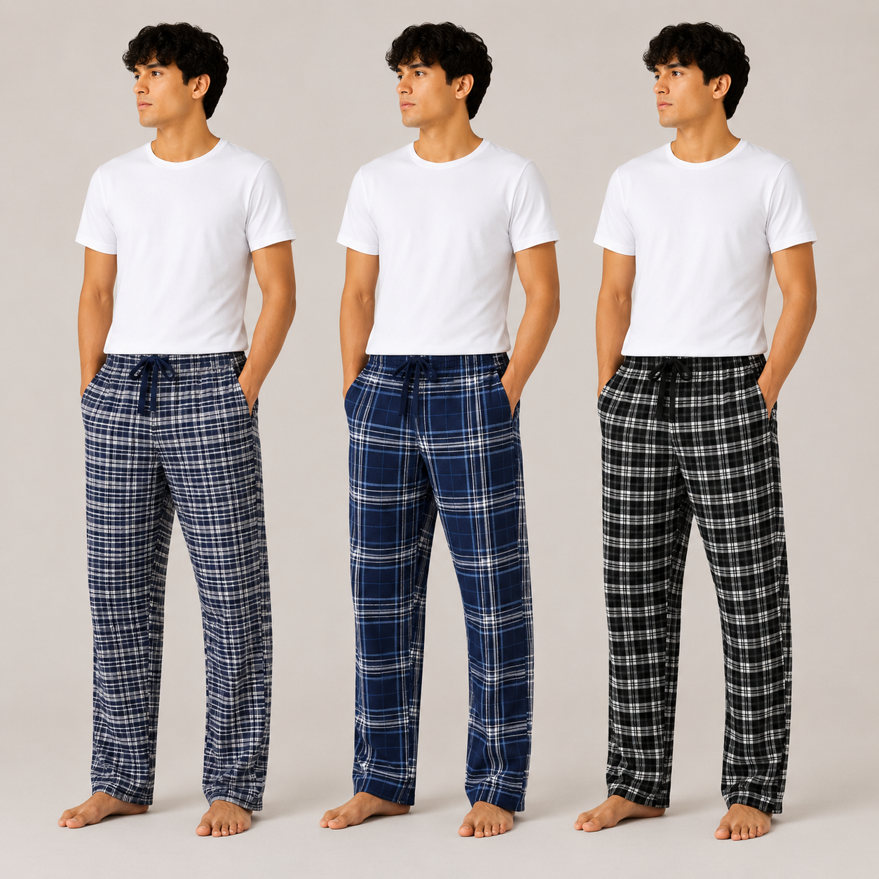 Men's Classic Check Lounge Trousers 3-Pack AERODECK APPARELS