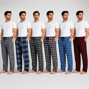 Men's Plaid Pajama Trousers 6-Pack Set AERODECK APPARELS