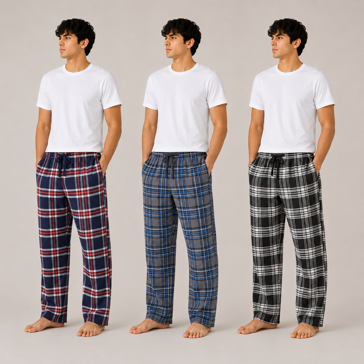 Men's Classic Plaid Pajama Trousers 3-Pack AERODECK APPARELS