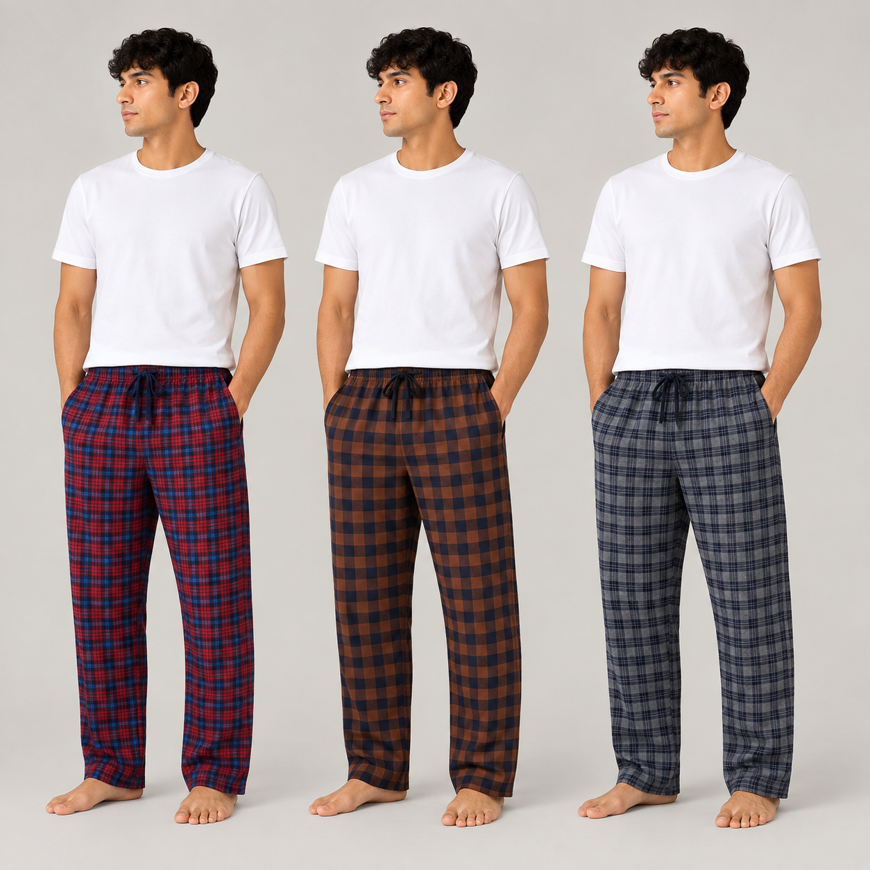 Men's Premium Checkered Lounge Pajama Trousers 3-Pack AERODECK APPARELS