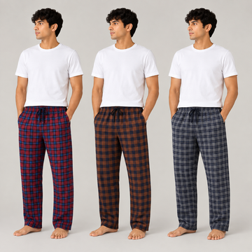 Men's Premium Checkered Lounge Pajama Trousers 3-Pack AERODECK APPARELS