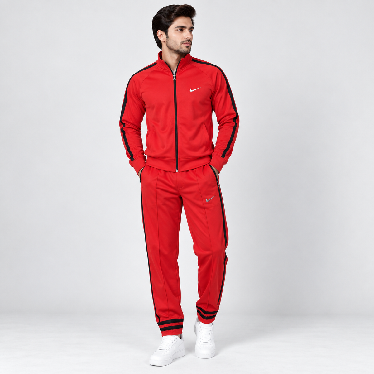 Men’s Red & Black Track Suit – Full Zip Sports Jacket & Jogger Set AERODECK APPARELS